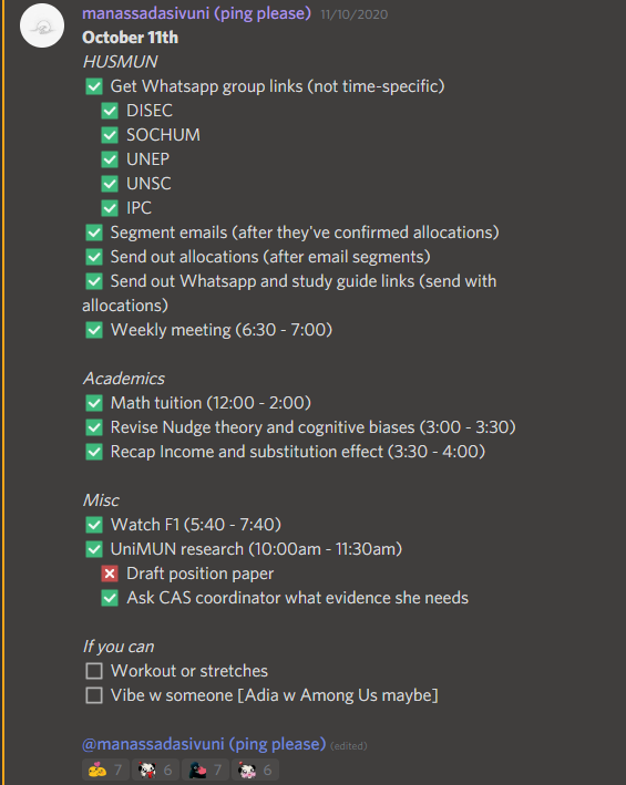 October 11th sample schedule